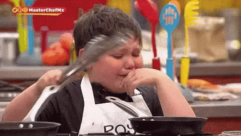 Gif of boy flipping a burnt steak